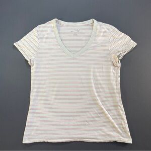 Universal Thread Pink and Cream Striped V-Neck Tee